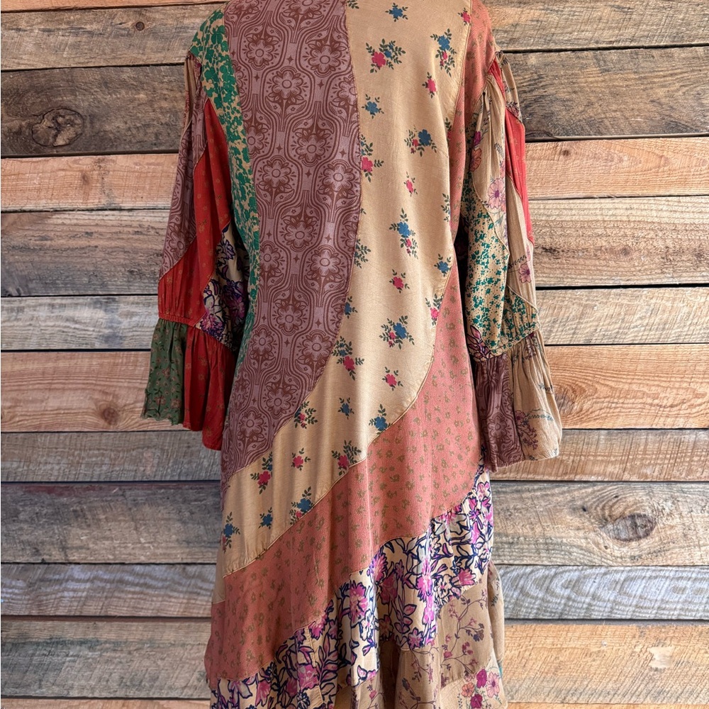 Boho Chic Patchwork Babydoll Dress Size M - Picture 2 of 10